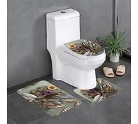 Lot de 3 tapis de bain antidérapants, couvre-abattant de WC, contour en forme de U, motif plumes et fleurs