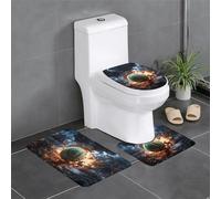 Lot de 3 tapis de bain antidérapants, couvre-abattant de WC, tapis de toilette en forme de U, motif fièvre foudre