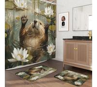 Lot de 3 tapis de bain antidérapants et lavables (40,6 x 61 et 50,8 x 81,3 cm), motif animal amusant - 183 x 183 cm