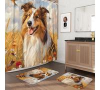 Lot de 3 tapis de bain antidérapants et lavables (40,6 x 61 et 50,8 x 81,3 cm), motif automne blé - 183 x 183 cm