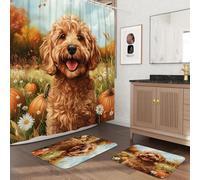 Lot de 3 tapis de bain antidérapants et lavables (40,6 x 61 et 50,8 x 81,3 cm), motif citrouille d'automne - 183 x 183 cm