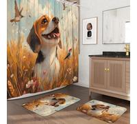 Lot de 3 tapis de bain antidérapants lavables (40,6 x 61 et 50,8 x 81,3 cm), motif beagle d'automne - 183 x 183 cm