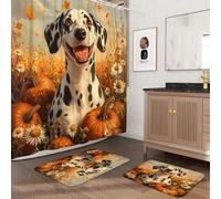 Lot de 3 tapis de bain antidérapants lavables (40,6 x 61 et 50,8 x 81,3 cm), motif dalmatien d'automne - 183 x 183 cm