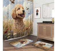 Lot de 3 tapis de bain antidérapants lavables (40,6 x 61 et 50,8 x 81,3 cm), motif labradoodle d'automne - 183 x 183 cm