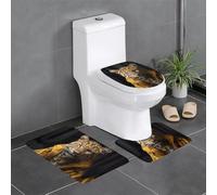 Lot de 3 tapis de bain antidérapants pour abattant de WC, tapis de toilette en forme de U, motif léopard dans une veste en cuir