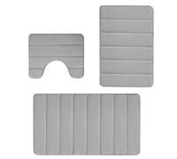 Lot de 3 tapis de bain antidérapants pour salle de bain - Tapis de bain doux à rayures en relief absorbant et lavable