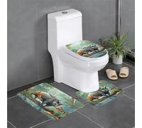 Lot de 3 tapis de bain avec motif animal sauvage chasse poisson 02 Tapis de bain Tapis de bain Tapis de toilette en forme de U Tapis de couvercle en forme de O