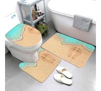 Lot de 3 tapis de bain avec motif empreinte de plage, absorbants et antidérapants, housse de siège de toilette, tapis de WC en forme de U, lavable, décoration de salle de bain