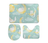Lot de 3 Tapis de Bain Chat Blanc Mignon Qui dort Lavable Tapis Contour U Microfibre Tapis de Toilette pour Baignoire Toilette