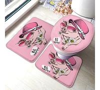 Lot de 3 tapis de bain cochons mignon cochon en rose lunettes de soleil chapeau de femme fleur de camomille mot être heureux tapis de salle de bain grand tapis siège de toilette housse de couvercle
