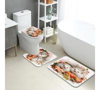 Lot de 3 tapis de bain d'automne en flanelle, motif hérissons mignons et feuilles d'automne, tapis de toilette absorbants, antidérapants, lavables, confortables, saisonniers, à séchage rapide