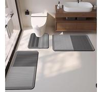 Lot de 3 tapis de bain de style européen classique en diatomite absorbant l'eau, tapis de toilette en forme de U, dos en caoutchouc antidérapant, lavable pour salle de bain, entrée, cuisine (#1, S)