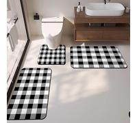 Lot de 3 tapis de bain de style européen classique en diatomite absorbant l'eau, tapis de toilette en forme de U, dos en caoutchouc antidérapant et lavable pour salle de bain, entrée, cuisine (#1, L)