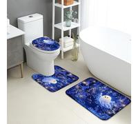 Lot de 3 tapis de bain d'Halloween en mousse à mémoire de forme, absorbants, antidérapants, lavables, effrayants, lumineux, à séchage rapide, motif floral bleu fantôme