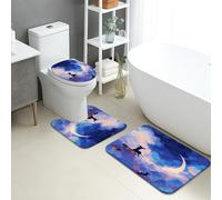 Lot de 3 tapis de bain d'Halloween en mousse à mémoire de forme, absorbants, antidérapants, lavables, motif sorcière sur balai, nuage, séchage rapide