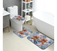 Lot de 3 tapis de bain d'hiver en flanelle, absorbants, antidérapants, lavables, en forme de U, motif biscuit, pain d'épices, flocons de neige, tapis de toilette festif, confortable, à séchage rapide