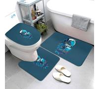Lot de 3 tapis de bain doux et absorbants et lavables en forme de U pour abattant de toilettes, motif feuille d'iceberg, bleu