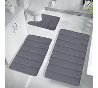 Lot de 3 tapis de bain en mousse à mémoire de forme, absorbants, imperméables, antidérapants, 40 x 60 cm, tapis de toilette en forme de U et tapis de sol 38 x 42 cm pour baignoire, douche et salle de
