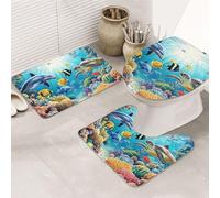 Lot de 3 tapis de bain en mousse à mémoire de forme de coraux, étoiles de mer et poissons sous-marins, doux et absorbants, tapis de toilette en forme de U, décoration d'intérieur, séchage rapide