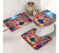 Lot de 3 tapis de bain en mousse à mémoire de forme de squelette, fleurs et nuits étoilées, doux et absorbants, tapis de toilette en forme de U, décoration d'intérieur, séchage rapide