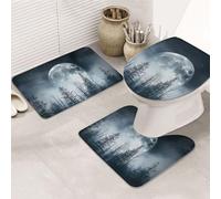 Lot de 3 tapis de bain en mousse à mémoire de forme doux et absorbant en forme de U avec motif forêt mystérieuse et nuit étoilée, pleine lune, séchage rapide