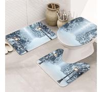 Lot de 3 tapis de bain en mousse à mémoire de forme doux et absorbant en forme de U pour chemin de jardin, jardin, forêt enneigée, décoration d'intérieur, séchage rapide