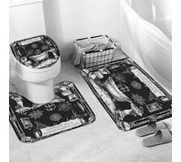 Lot de 3 Tapis de Bain,Halloween Crâne Effrayant Jour des Morts Effrayant Magique Horreur Effrayant Antidérapants Tapis Contour U Faciles à Nettoyer Tapis de Toilette pour Douche Baignoire WC