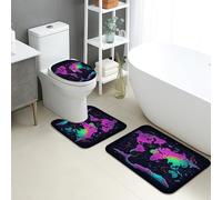 Lot de 3 tapis de bain modernes en mousse à mémoire de forme, motif géométrique fluo, absorbants, antidérapants, lavables, à séchage rapide, motif carte du monde