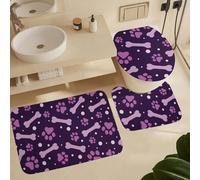 Lot de 3 Tapis de Bain,Os d'animal à Empreinte de Patte Violette Lavable Tapis Contour U Faciles à Nettoyer Couvre Couverture de Toilette pour Douche Baignoire WC