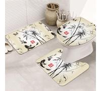 Lot de 3 tapis de bain ultra doux antidérapants et absorbants, motif poissons, oiseaux et feuilles de bambou, tapis de salle de bain, baignoire, douche