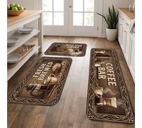 Lot de 3 tapis de café vintage rustiques pour sol, design brassé, confortable, lavable, pour cuisine, éviers, salle à manger