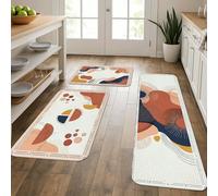 Lot de 3 tapis de cuisine artistiques modernes pour sol, formes abstraites, colorées, rembourrées, confortables, lavables pour éviers de cuisine, buanderie, salle de bain
