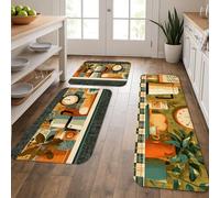 Lot de 3 tapis de cuisine artistiques pour sol, style rétro, doux, rembourrés, confortables, lavables et antidérapants pour éviers de cuisine, zone de cuisson