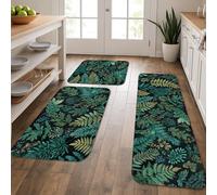 Lot de 3 tapis de cuisine botaniques pour sol, feuillage vert, tapis doux et rembourré, lavable, antidérapant pour cuisine, évier, buanderie, salle de bain