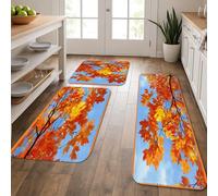 Lot de 3 tapis de cuisine d'automne pour sol, feuilles colorées, couleurs vives, tapis doux, rembourrés, confortables, lavables et antidérapants pour cuisine, éviers, buanderie, salle de bain