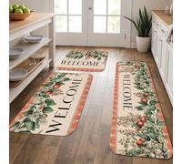 Lot de 3 tapis de cuisine de bienvenue pour le sol, tapis doux à motif floral vintage, rembourré, lavable, antidérapant pour cuisine, évier, buanderie, salle de bain