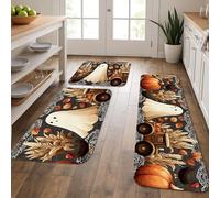Lot de 3 tapis de cuisine d'Halloween pour sol, fantômes et citrouilles - Tapis décoratif vintage doux et confortable - Tapis antidérapant pour éviers de cuisine, buanderie, salle de bain