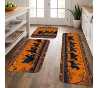 Lot de 3 tapis de cuisine d'Halloween pour sol, motif calèche effrayante et chevaux, rembourrés, confortables, lavables et antidérapants pour cuisine, éviers, buanderie, salle de bain
