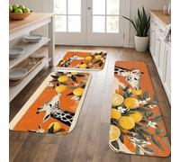Lot de 3 tapis de cuisine doux et rembourrés confortables et antidérapants pour cuisine, éviers, buanderie, salle de bain Motif girafe Orange
