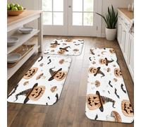 Lot de 3 tapis de cuisine fantaisistes doux pour sol, motif citrouille, orange, tapis décoratif, rembourré, lavable, antidérapant pour cuisine, évier, buanderie, salle de bain