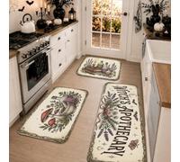 Lot de 3 tapis de cuisine Halloween avec citation botanique des sorcières | Art botanique vintage, tapis d'évier de cuisine, motif champignons et herbes, décoration de cuisine fantaisie