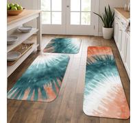 Lot de 3 tapis de cuisine modernes teints sur nœuds pour sol, bleu sarcelle et orange, rembourrés, confortables, lavables et antidérapants pour cuisine, éviers, buanderie, salle de bain