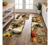 Lot de 3 tapis de cuisine motif chien mignon pour le sol, tapis doux à motif floral vintage, rembourré, lavable, antidérapant pour cuisine, évier, buanderie, salle de bain