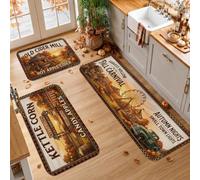 Lot de 3 tapis de cuisine Motif citrouilles Automne Moisson Carnaval | Paysage vintage, tapis d'évier de cuisine, thème carnaval rustique, décoration de saison des récoltes