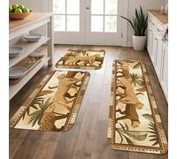 Lot de 3 tapis de cuisine motif léopard pour sol, style safari vintage, doux, rembourré, lavable, antidérapant pour cuisine, évier, buanderie, salle de bain