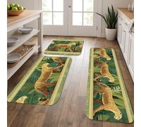 Lot de 3 tapis de cuisine motif léopard tropical pour sol, style vintage, jungle, rembourré, confortable, lavable, antidérapant pour cuisine, évier, buanderie, salle de bain