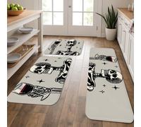 Lot de 3 tapis de cuisine motif squelette pour sol, art gothique vintage, doux, rembourré, confortable, lavable, antidérapant pour cuisine, évier, buanderie, salle de bain