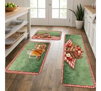 Lot de 3 tapis de cuisine rustiques à motif citronnade, biscuit, pommes, vert d'été, confortable, rembourré, pour évier, buanderie, salle de bain, couloir