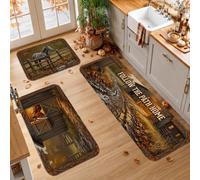 Lot de 3 tapis de cuisine rustiques avec citation d'automne | Thème rustique de la ferme, tapis de cuisine pour sol, atmosphère de récolte d'automne, images de chevaux et de grange