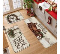 Lot de 3 tapis de cuisine rustiques avec citation de Noël | Thème occidental, tapis d'évier de cuisine, décoration de ferme, accents de branches de pin, esprit vacances d'hiver